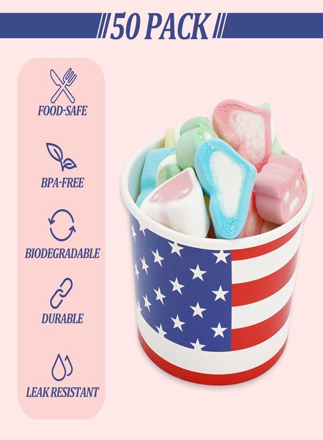 Whaline 50Pcs Patriotic Treat Snack Cups American Flag Disposable Paper Bowls 6.5oz Patriotic Paper Cups Ice Cream Bowl for 4th of July Dessert Treats Independence Day Party Favor Supplies Decor - Image 3